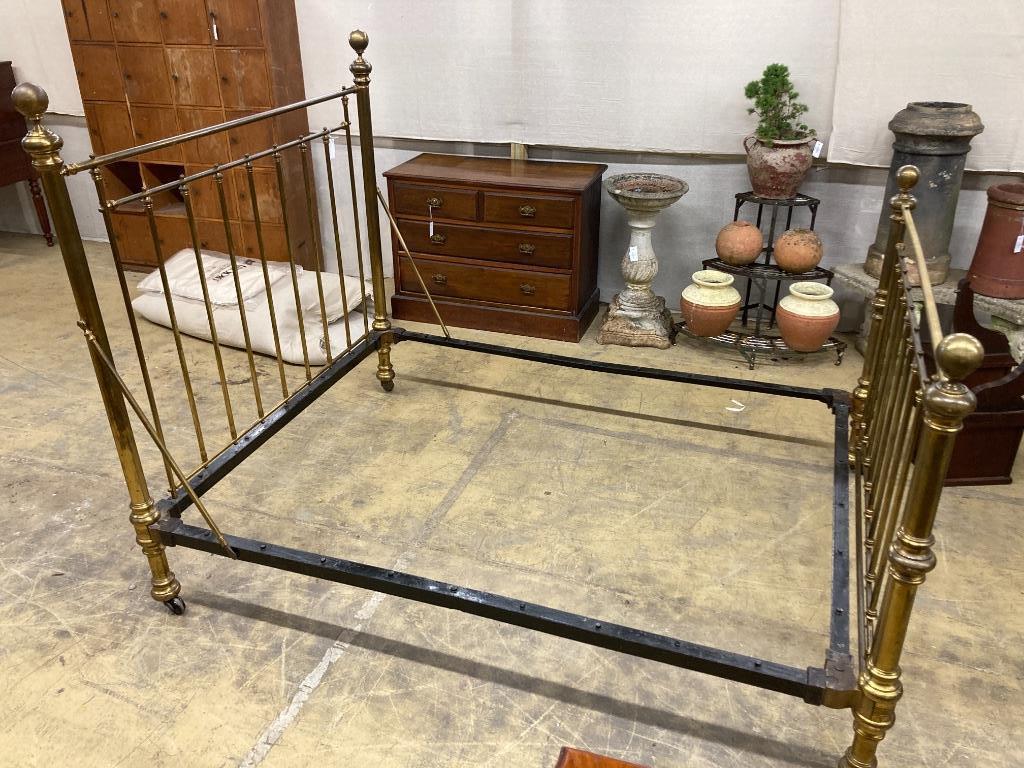 A Victorian style brassed metal bedframe, width 154cm length 200cm